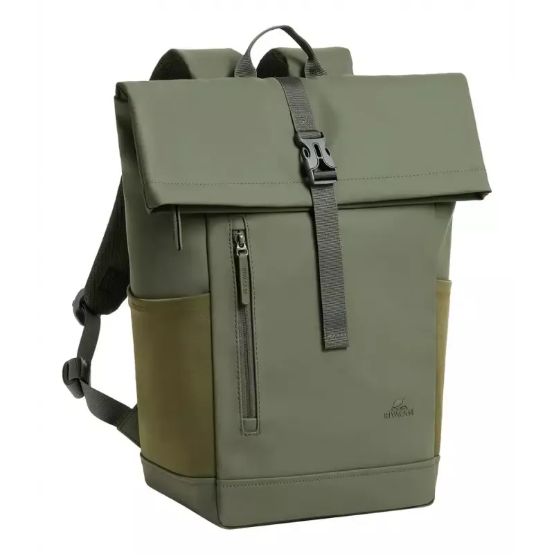 Mochila de viagem Rivacase Eden azeitona pele PU poliéster rPET 250x160x430mm
