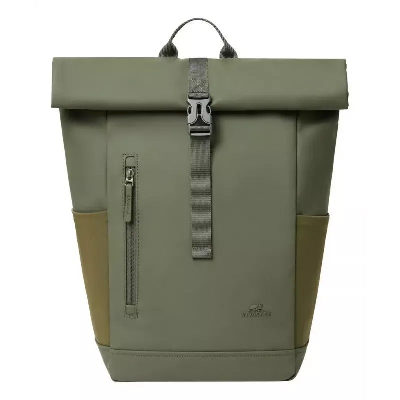 Mochila de viagem Rivacase Eden azeitona pele PU poliéster rPET 250x160x430mm