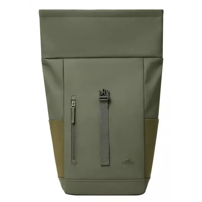 Mochila de viagem Rivacase Eden azeitona pele PU poliéster rPET 250x160x430mm