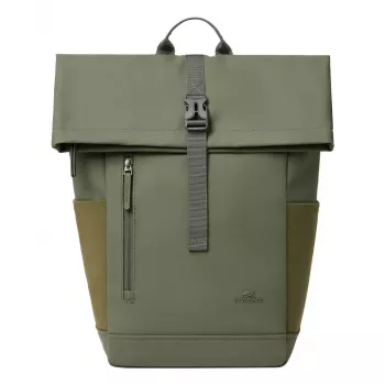 Mochila de viagem Rivacase Eden azeitona pele PU poliéster rPET 250x160x430mm