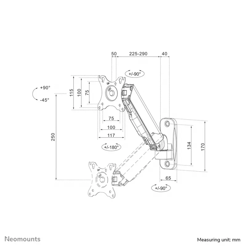 Suporte de parede para monitor/TV Neomounts WL70-440BL11 17-32 polegadas – mola a gás – totalmente articulado