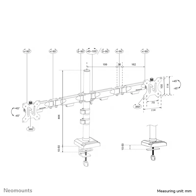 Braço para monitor Neomounts DS60-600BL2 10-32 polegadas - fixação rápida - batente de 180°