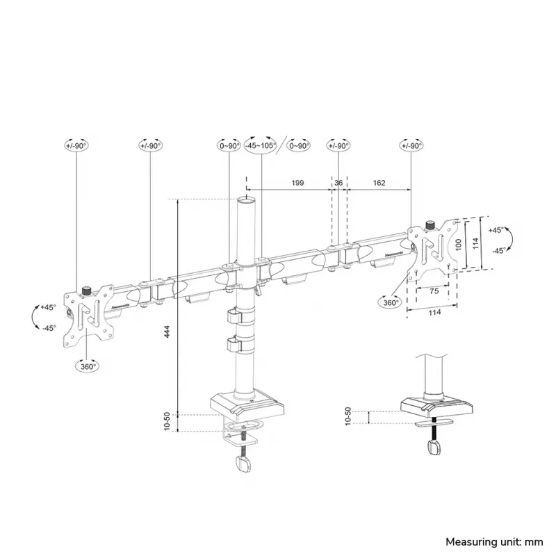 Braço para monitor Neomounts DS60-600BL2 10-32 polegadas - fixação rápida - batente de 180°