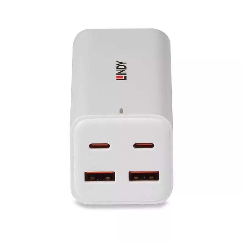 Carregador Lindy 100W 4 portas USB Type-A e C GaN interior AC Universal