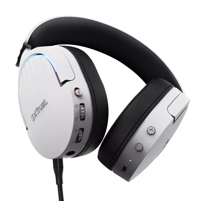 Headset Trust GXT 491W FAYZO com fios e sem fios, arco de cabeça, gaming, USB Type-C, Bluetooth, preto, branco