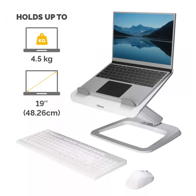 Suporte para portátil de secretária Fellowes – Hana LT para casa e escritório – suporte ajustável com 3 alturas – tamanho máx. de monitor 19