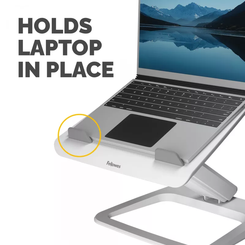 Suporte para portátil de secretária Fellowes – Hana LT para casa e escritório – suporte ajustável com 3 alturas – tamanho máx. de monitor 19