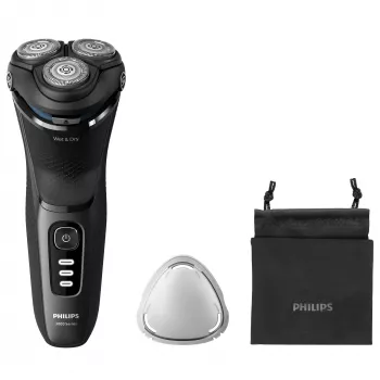 Máquina de barbear rotativa elétrica Philips Série 3000 S3244/12 – 3 cabeças de corte, molhado e seco, Li-Ion, 60 min. de autonomia, aparador pop-up, lavável, preto