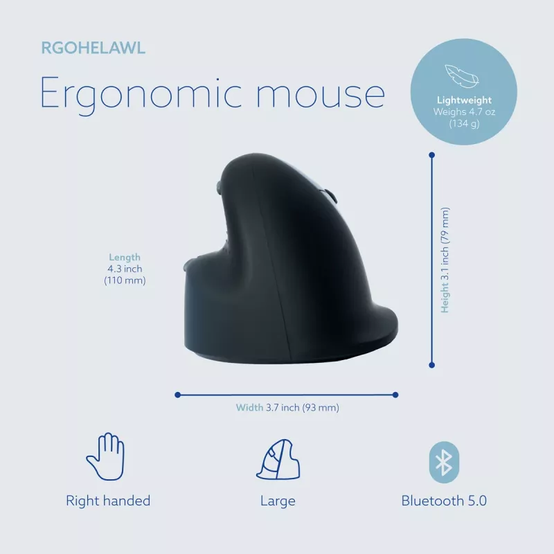 Rato ergonómico R-Go Tools R-Go HE Break com software de pausas, grande (tamanho de mão ≥ 185 mm), para destros, Bluetooth, preto