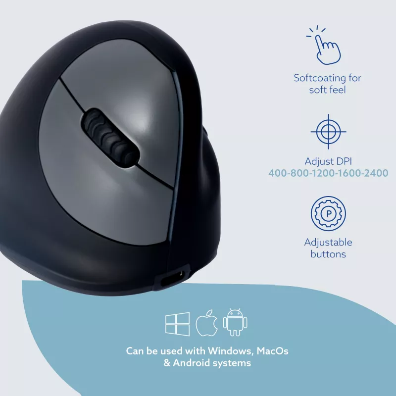 Rato ergonómico R-Go Tools R-Go HE Break com software de pausas, médio (tamanho de mão 165-185 mm), para destros, Bluetooth, preto