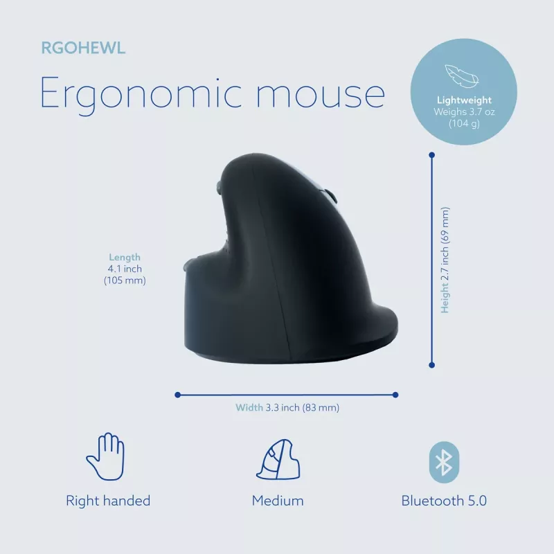 Rato ergonómico R-Go Tools R-Go HE Break com software de pausas, médio (tamanho de mão 165-185 mm), para destros, Bluetooth, preto