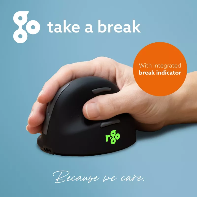 R-Go HE Break rato vertical ergonómico, pequeno, para destros, sem fios Bluetooth, preto