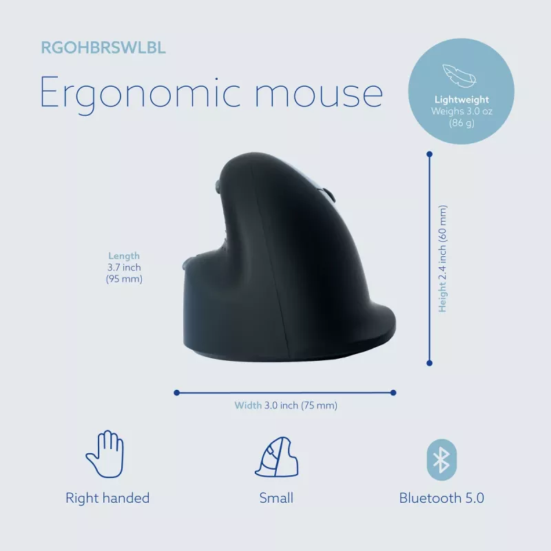 R-Go HE Break rato vertical ergonómico, pequeno, para destros, sem fios Bluetooth, preto