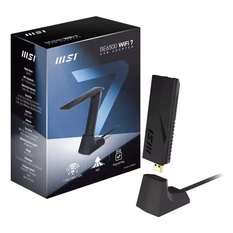 Pen USB MSI BE6500 WiFi7 USB 3.2 Gen 1 Dongle preto