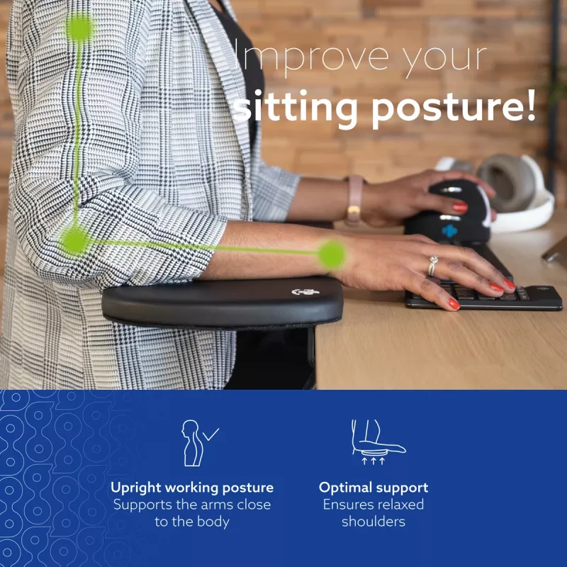 Apoio de braços R-Go Tools R-Go, ergonómico, simétrico, com recorte abdominal, espuma macia, preto