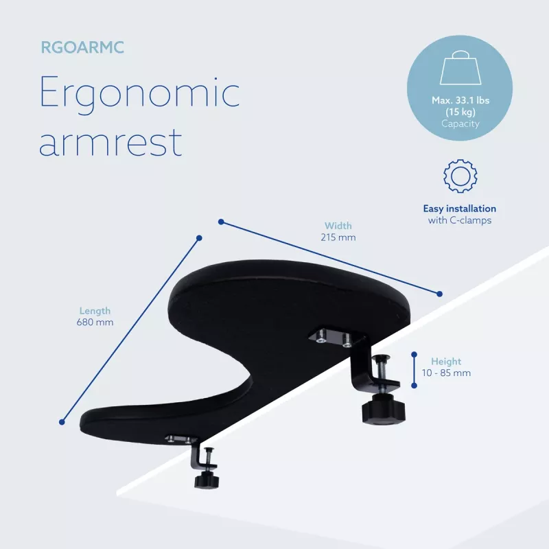 Apoio de braços R-Go Tools R-Go, ergonómico, simétrico, com recorte abdominal, espuma macia, preto