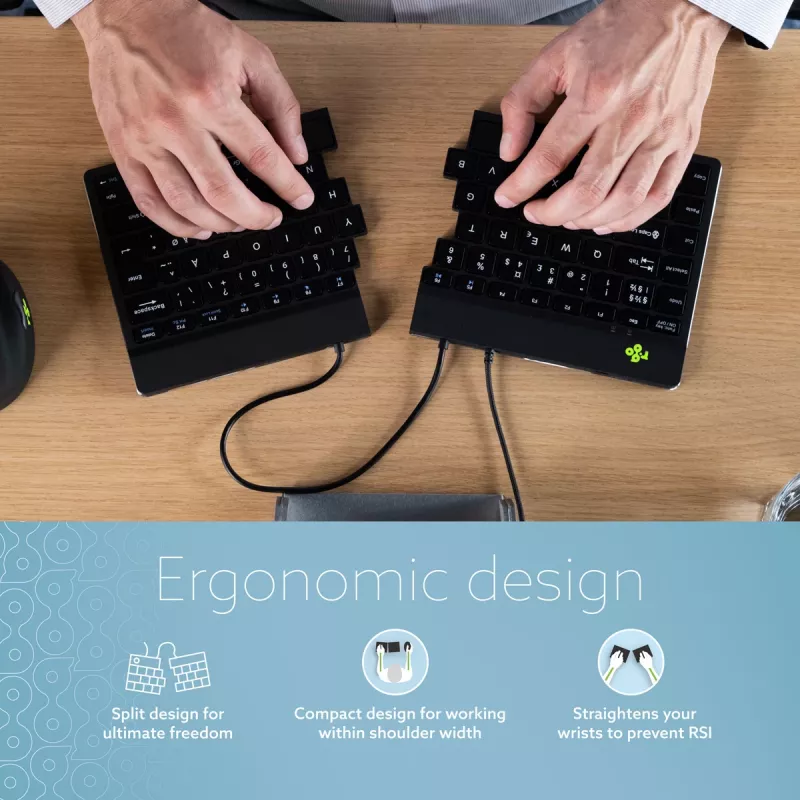 Teclado ergonómico R-Go Tools R-Go Split Break v2 com software Break, teclado dividido ergonómico, QWERTY (UK), com fios, preto