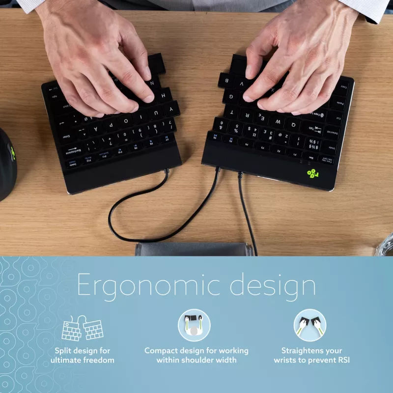 Teclado ergonómico R-Go Tools R-Go Split Break v2 com software Break, teclado dividido ergonómico, QWERTY (US), com fios, preto