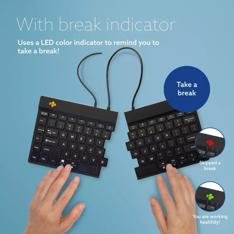 Teclado ergonómico R-Go Tools R-Go Split Break v2 com software Break, teclado dividido ergonómico, QWERTY (US), com fios, preto
