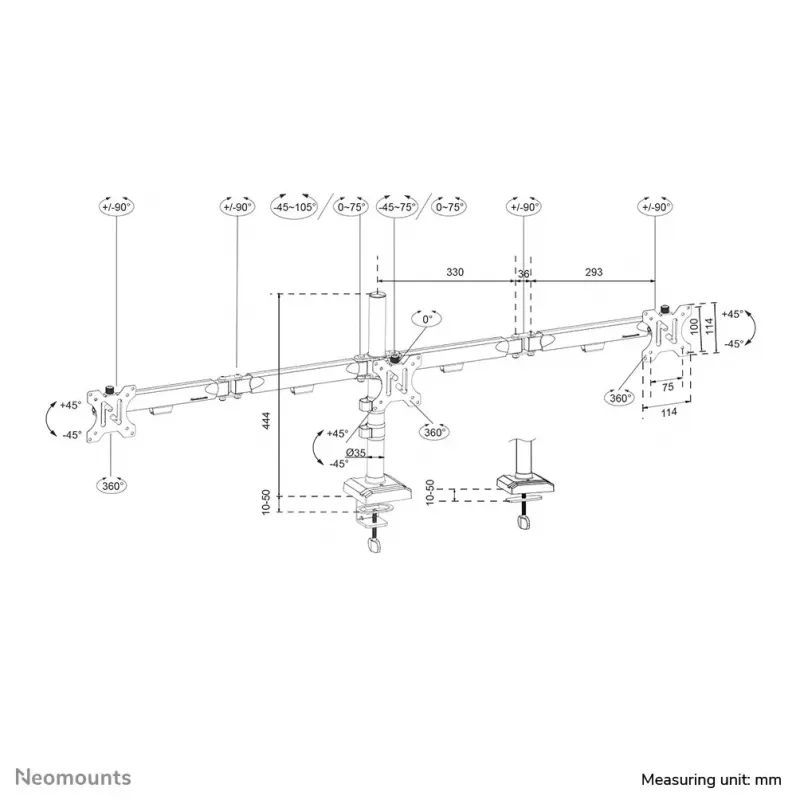 Braço de monitor para secretária Neomounts DS60-600BL3 fixação por grampo/passagem pela secretária 10–27