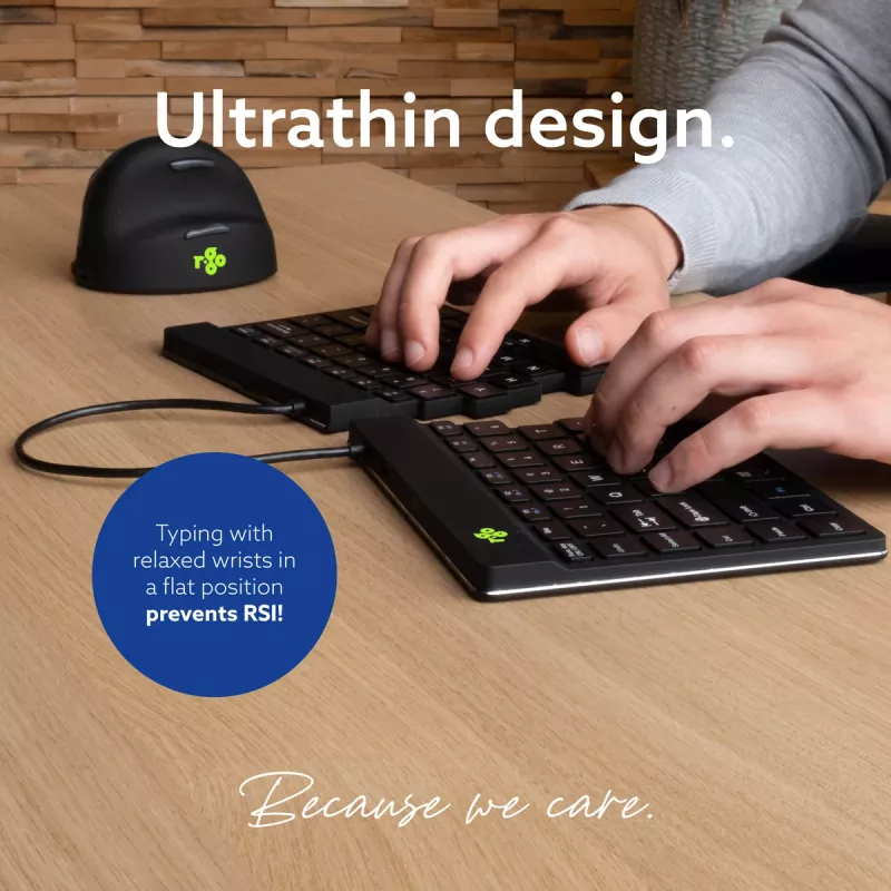 Teclado ergonómico R-Go Tools R-Go Split Break com software de pausas, teclado dividido ergonómico, QWERTY (US), Bluetooth, preto