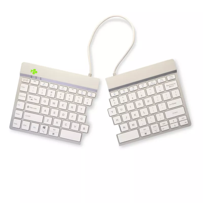 Teclado ergonómico R-Go Tools R-Go Split Break com software de pausas, teclado dividido ergonómico, QWERTY (US), Bluetooth, branco