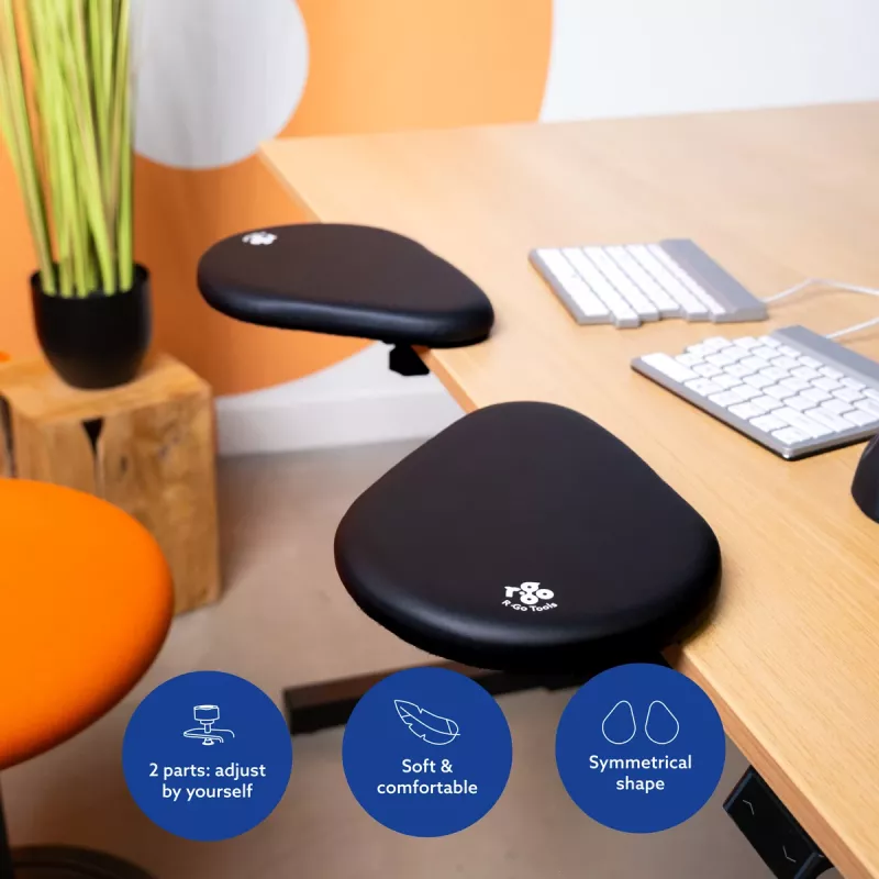 Apoio de braços R-Go Tools R-Go split, apoio de braços ergonómico em duas partes, ajustável, simétrico, com espuma macia, preto