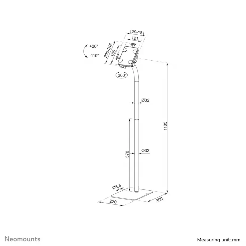 Suporte de chão para tablet Neomounts FL15-625WH1 branco suporte passivo interior