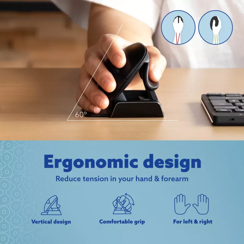Rato ergonómico R-Go Tools R-Go Twister, com software de pausas, rato ambidextro para ambas as mãos, dobrável, Bluetooth e com fios