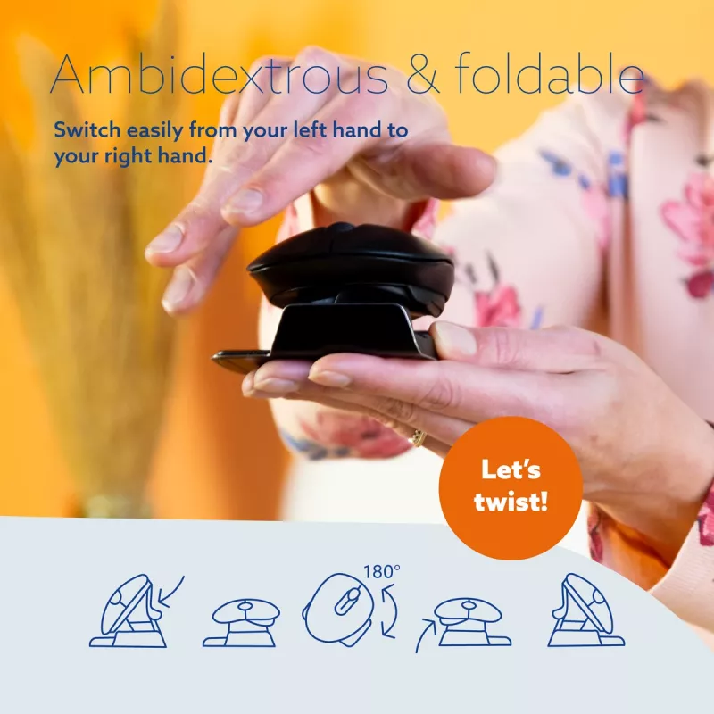 Rato ergonómico R-Go Tools R-Go Twister, com software de pausas, rato ambidextro para ambas as mãos, dobrável, Bluetooth e com fios