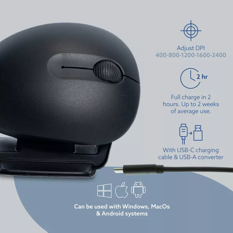 Rato ergonómico R-Go Tools R-Go Twister, com software de pausas, rato ambidextro para ambas as mãos, dobrável, Bluetooth e com fios