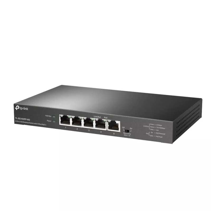 Switch de secretária TP-Link 5 portas 2.5G com 4 portas PoE++ não gerido