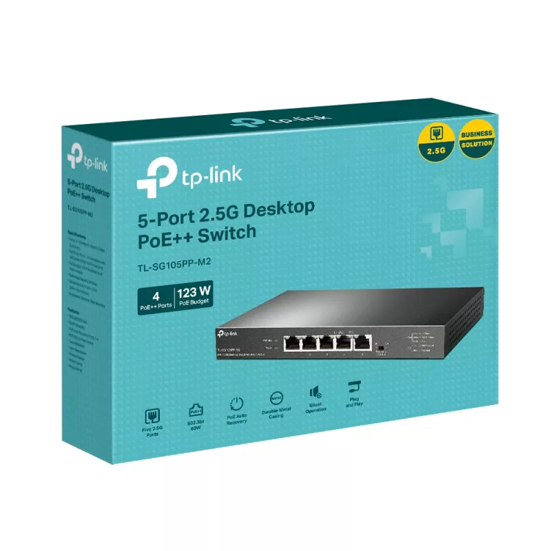 Switch de secretária TP-Link 5 portas 2.5G com 4 portas PoE++ não gerido
