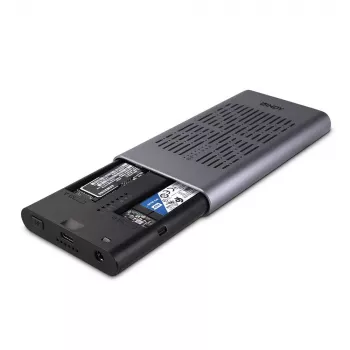 Caixa para SSD M.2 NVMe duplo Lindy USB 3.2 Gen 2x2 com função de clonagem
