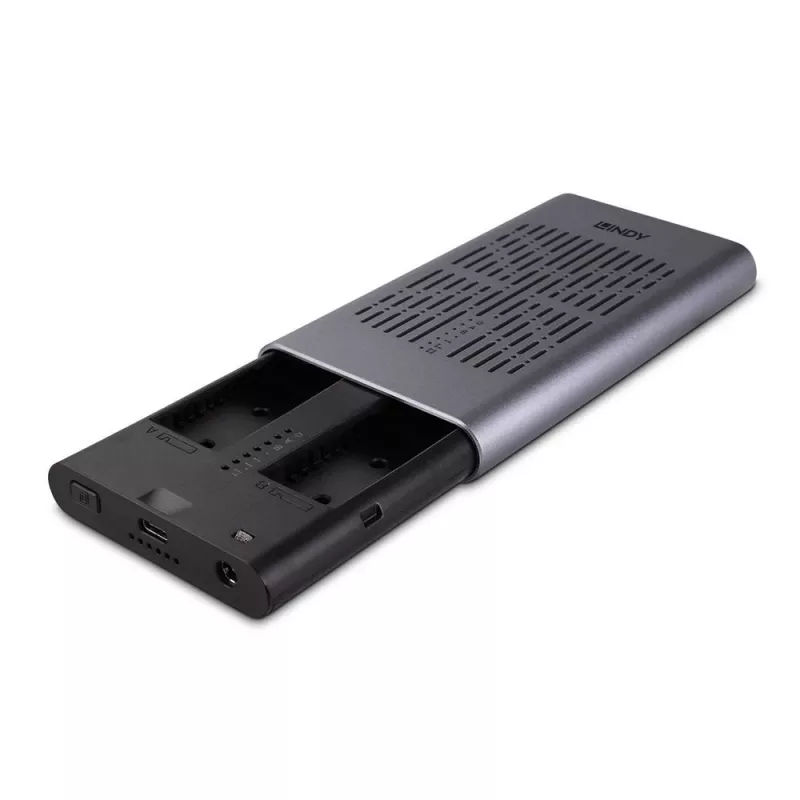 Caixa para SSD M.2 NVMe duplo Lindy USB 3.2 Gen 2x2 com função de clonagem