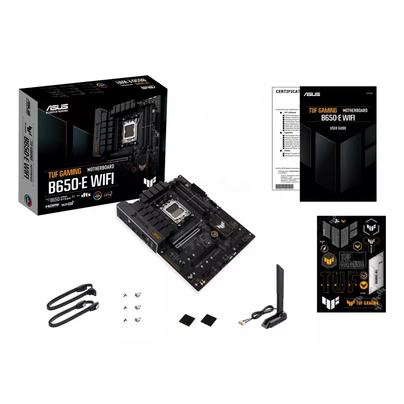 Placa-mãe ASUS TUF GAMING B650-E WIFI ATX Socket AM5 DDR5 4x DIMM 192GB Wi‑Fi 6E Bluetooth 5.3 3x M.2 2.5Gb LAN