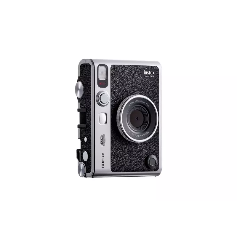 Câmara instantânea Fujifilm Instax Mini Evo – 1/5 polegadas CMOS 2560×1920, 3 polegadas TFT, obturador 1/8000–0,25 s, flash incorporado, 285 g, prateado/preto