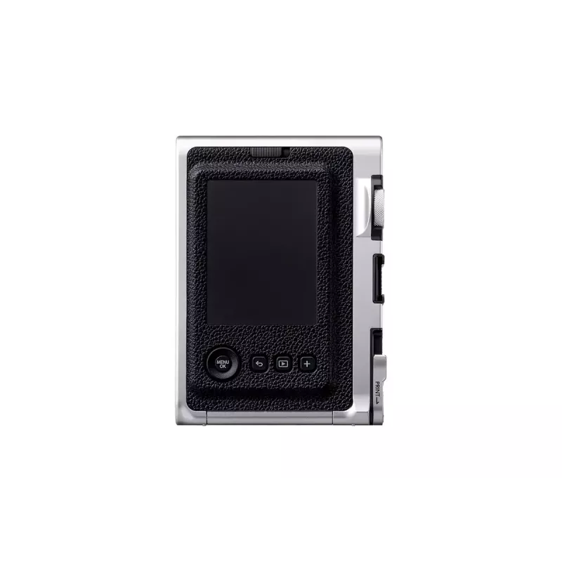 Câmara instantânea Fujifilm Instax Mini Evo – 1/5 polegadas CMOS 2560×1920, 3 polegadas TFT, obturador 1/8000–0,25 s, flash incorporado, 285 g, prateado/preto