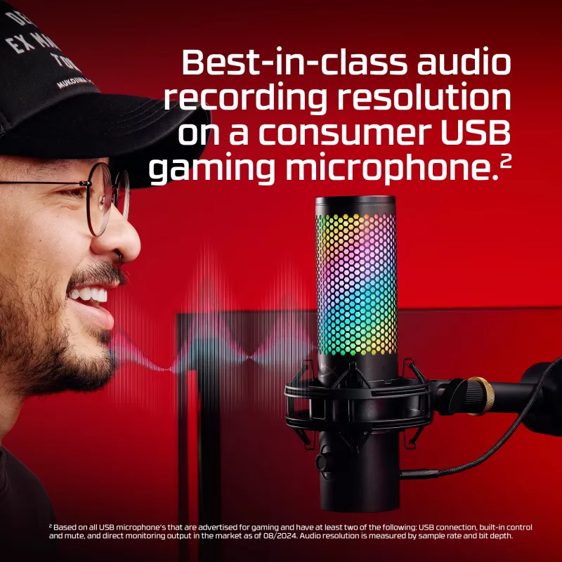 Microfone USB HyperX QuadCast 2 S (preto), microfone de mesa, -8 dB, 20 - 20000 Hz, 1 Ω, com fios, USB