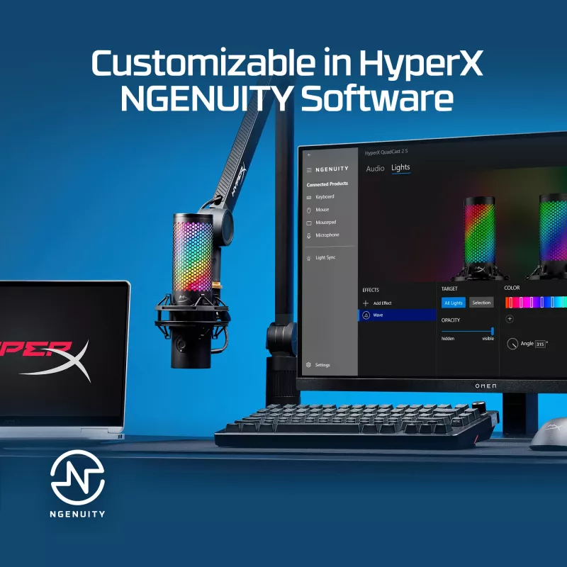 Microfone USB HyperX QuadCast 2 S (preto), microfone de mesa, -8 dB, 20 - 20000 Hz, 1 Ω, com fios, USB