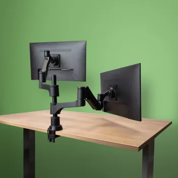 Suporte para monitor R-Go Tools R-Go Caparo Dual, para dois monitores, altura ajustável com mola a gás, capacidade de carga 3-9 kg, 100% circular, preto