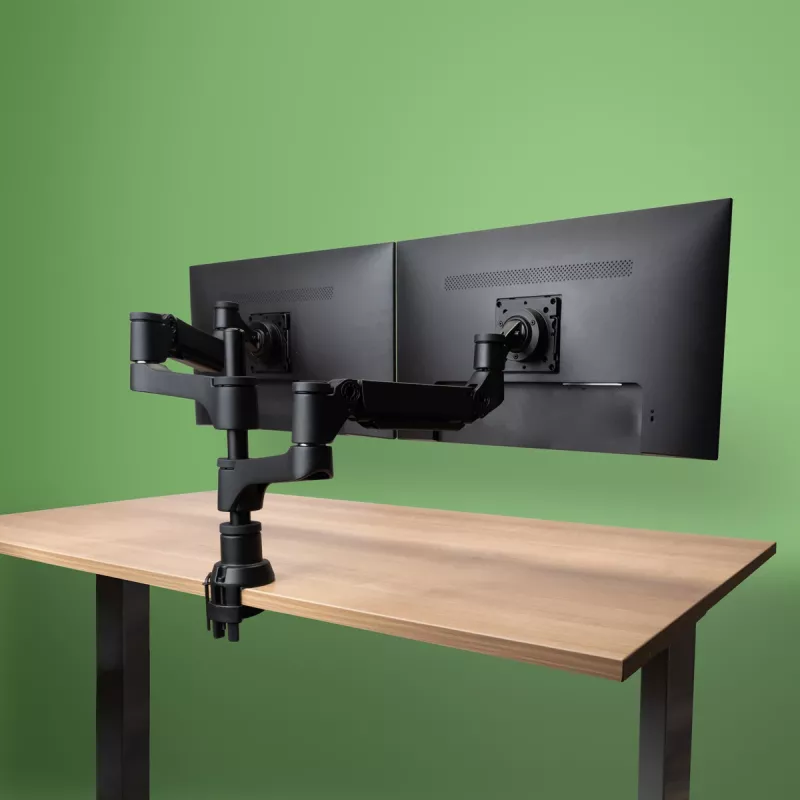 Suporte para monitor R-Go Tools R-Go Caparo Dual, para dois monitores, altura ajustável com mola a gás, capacidade de carga 3-9 kg, 100% circular, preto