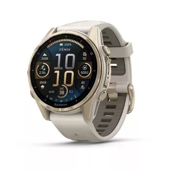 Smartwatch GARMIN fenix 8 Gold — 43 mm, AMOLED 1,3 polegadas, Safira, 10 ATM, GPS/GLONASS/BeiDou/Galileo, 32 GB, 10 dias de autonomia