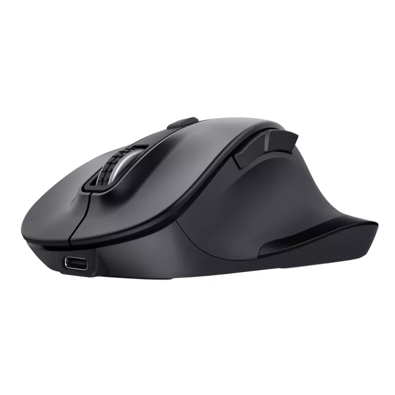 TRUST Fyda Office rato ergonómico direito sem fios – RF + Bluetooth 5.2 – ótico 2400 DPI – 6 botões – preto