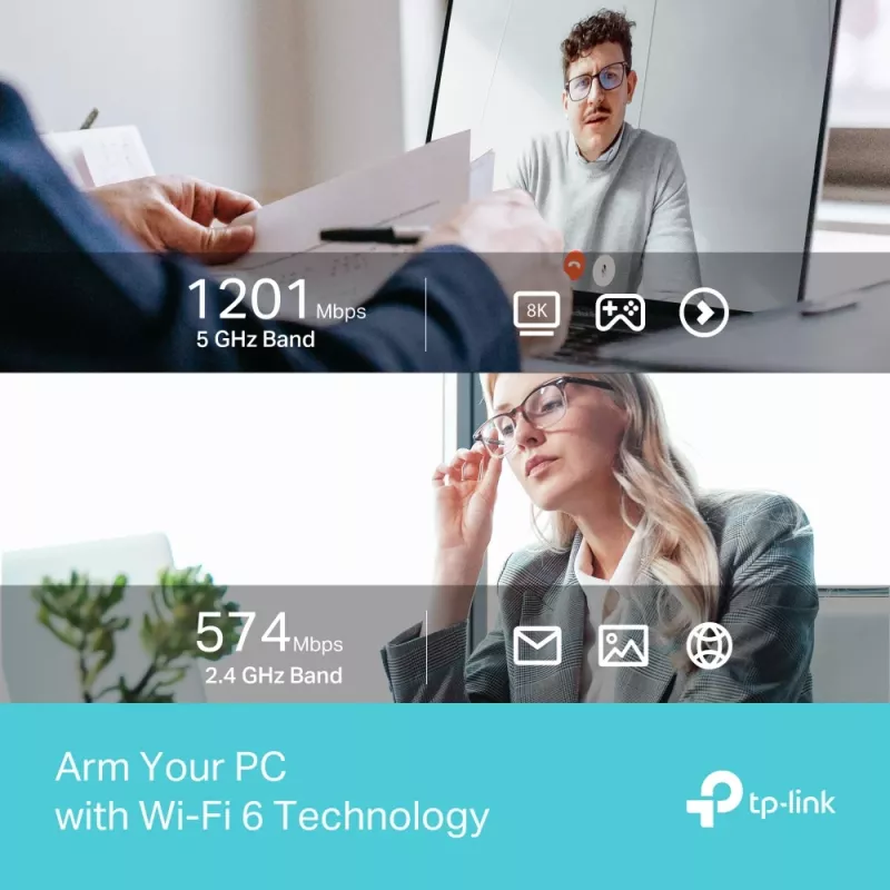 Adaptador USB Wi-Fi sem fios TP-LINK Archer TX35U PLUS — Wi-Fi 6 Dualband 1201 Mbit/s, alimentado por USB, preto