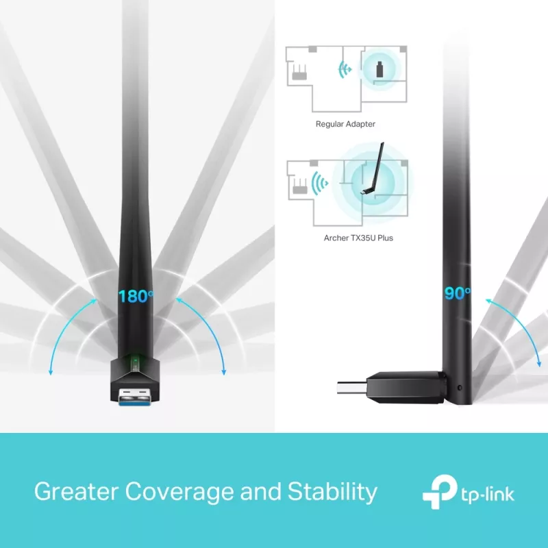 Adaptador USB Wi-Fi sem fios TP-LINK Archer TX35U PLUS — Wi-Fi 6 Dualband 1201 Mbit/s, alimentado por USB, preto