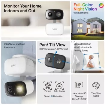Câmara de vigilância TP-LINK Tapo C206 – Utilização interior/exterior 1080p HD, Rotação e inclinação, Visão noturna, Áudio bidirecional