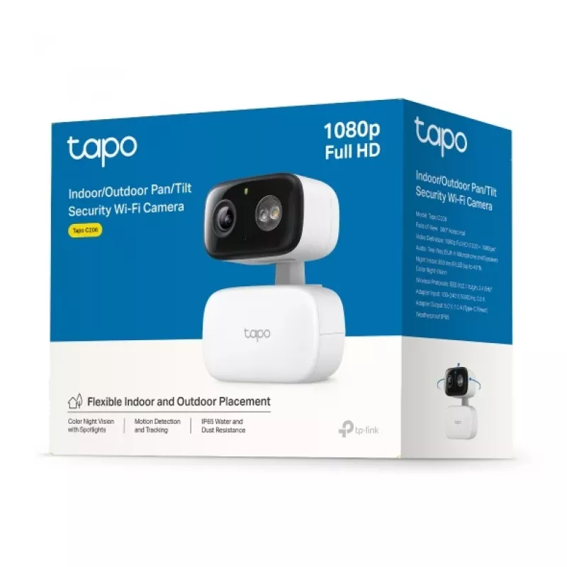 Câmara de vigilância TP-LINK Tapo C206 – Utilização interior/exterior 1080p HD, Rotação e inclinação, Visão noturna, Áudio bidirecional