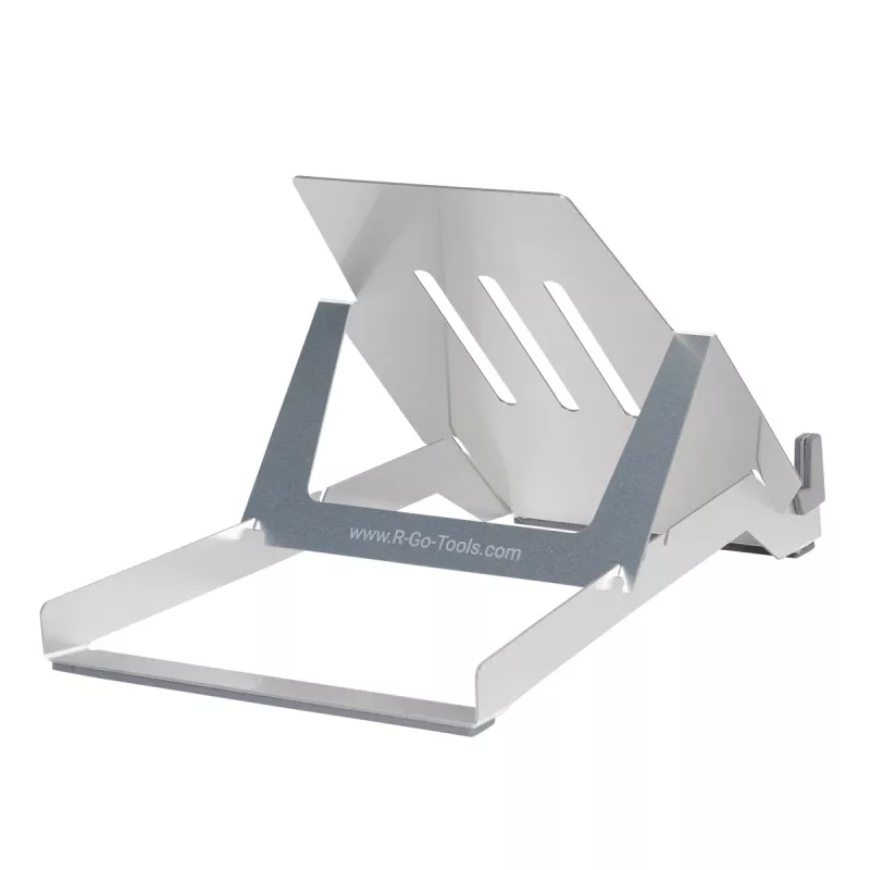 R-Go Tools Suporte para portátil R-Go Riser Basic, suporte para portátil dobrável e ajustável, alumínio, prateado