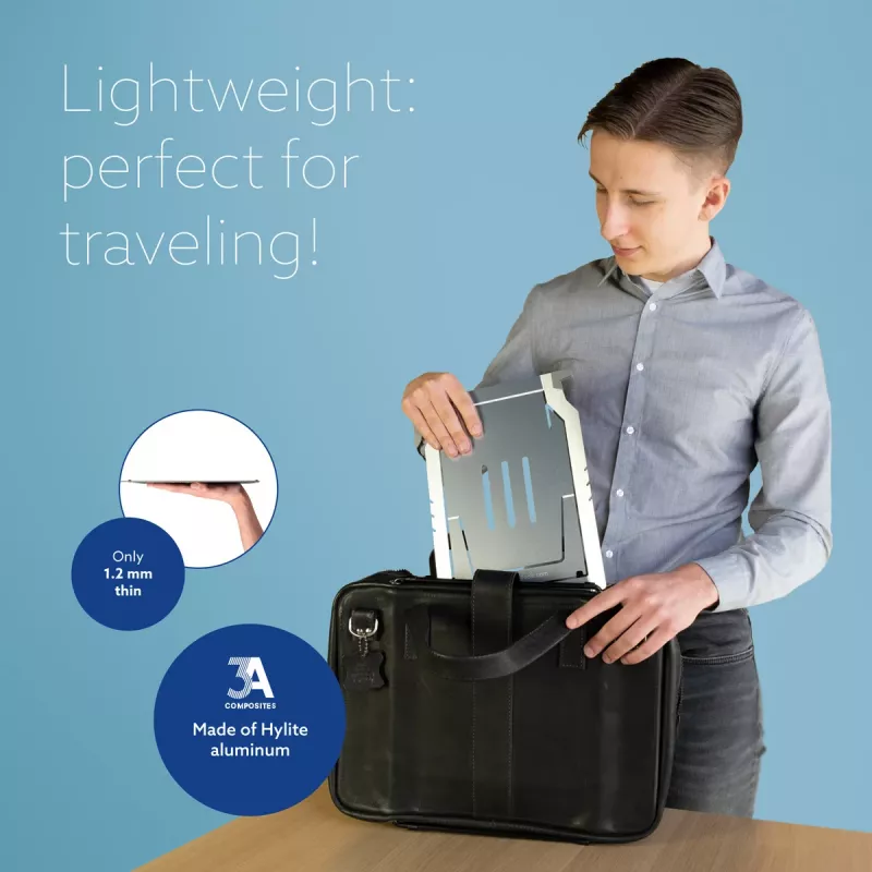 R-Go Tools Suporte para portátil R-Go Riser Basic, suporte para portátil dobrável e ajustável, alumínio, prateado